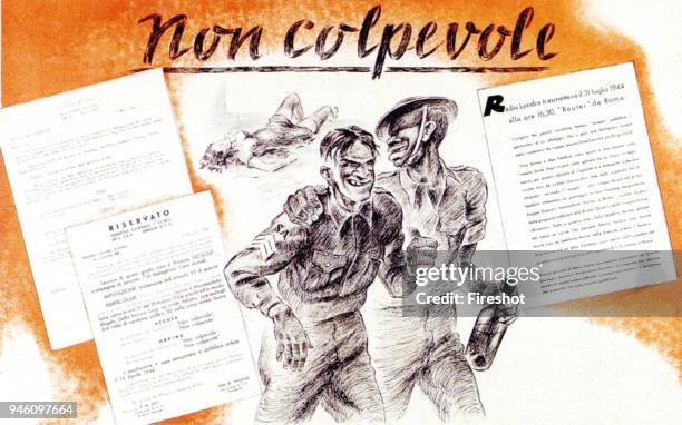 World War II-Italian Fascism 1944 1945-Posters of the Italian Social Republic propaganda of anti-American violence on the populations of Italy by the...
