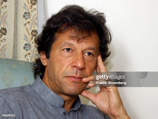 Imran Khan, a former cricket star and currently a politician in Pakistan, speaks during an interview in Islamabad, Pakistan, on Monday, June 25,...