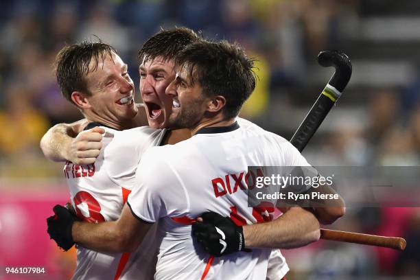England celebrate victory in the Men's bronze medal match between England and India during Hockey on day 10 of the Gold Coast 2018 Commonwealth Games...