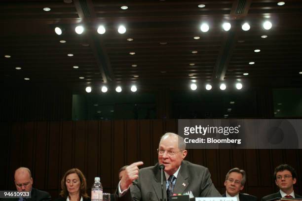Supreme Court Justice Anthony Kennedy testifies at a Senate Judiciary Committee hearing on judicial security and independence, Feb. 14, 2007 in...