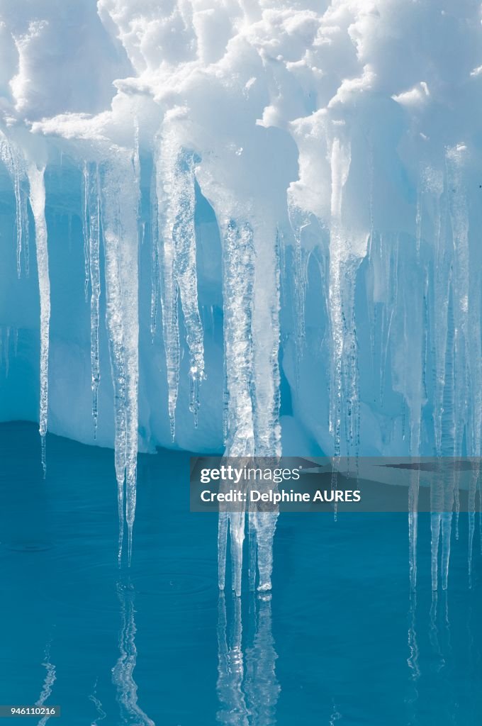 Antarctica, stalactite on iceberg