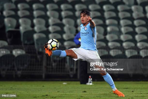 Daniel Arzani of Melbourne City controls the ball during the round 27 A-League match between the Wellington Phoenix and Melbourne City FC at QBE...