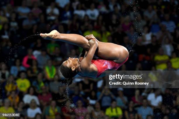 Jennifer Abel of Canada competes in the Women's 3m Springboard Diving Final on day 10 of the Gold Coast 2018 Commonwealth Games at Optus Aquatic...