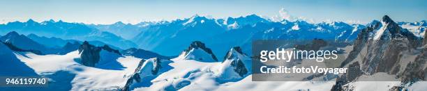 alps snowy glaciers and rocky peaks mountain panorama france italy - aiguille de midi imagens e fotografias de stock