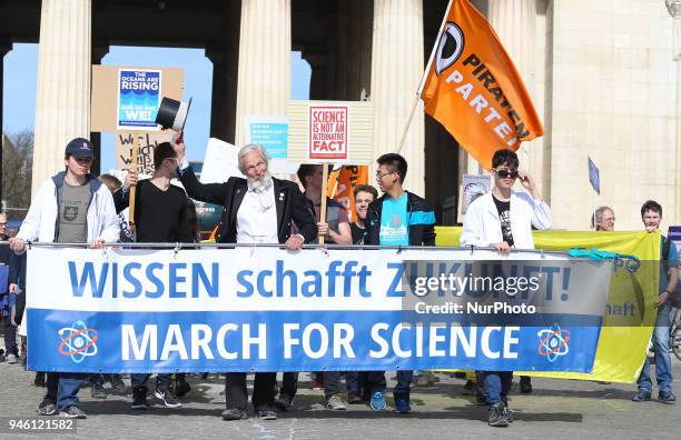 Front banner of the March for Science. Some hundreds of people joined the March for Science in Munich, Germany, on 14 April 2018. Among them there...