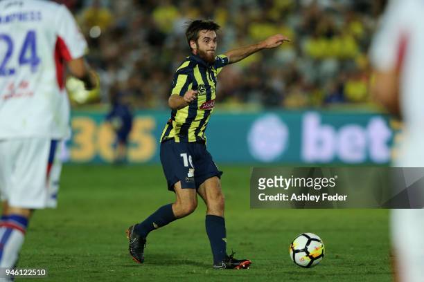 Daniel De Silva of the Mariners in action during the round 27 A-League match between the Central Coast Mariners and the Newcastle Jets at Central...