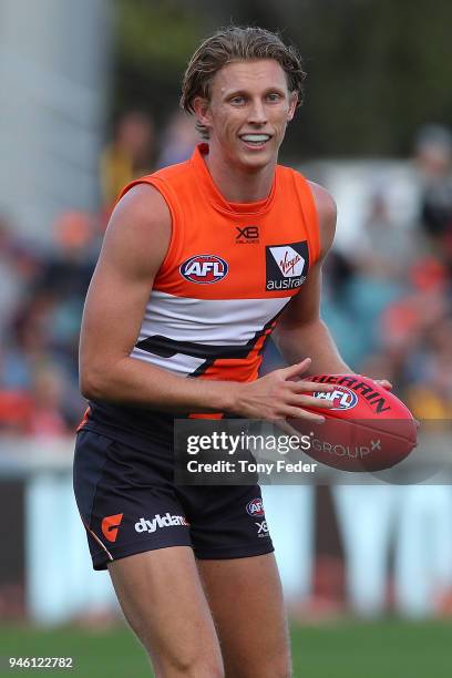 Lachie Whitfield of the Giants during the round four AFL match between the Greater Western Sydney Giants and the Fremantle Dockers at UNSW Canberra...