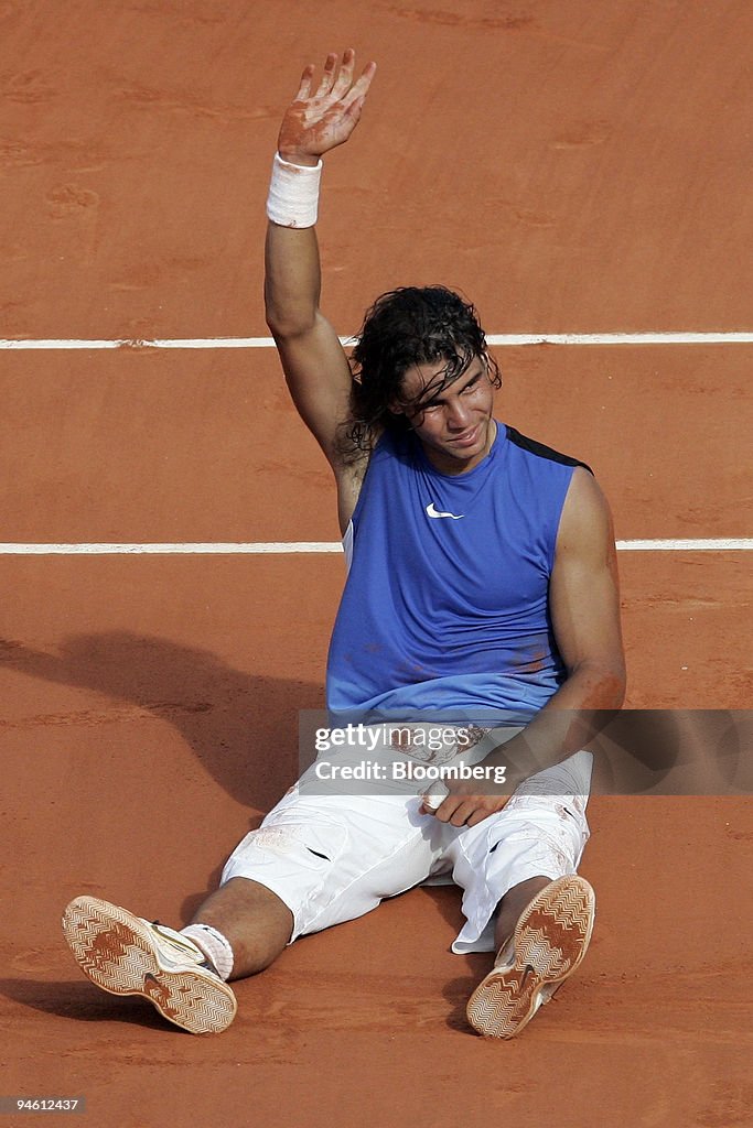 Spain's Rafael Nadal reacts to his win over Switzerland's Ro