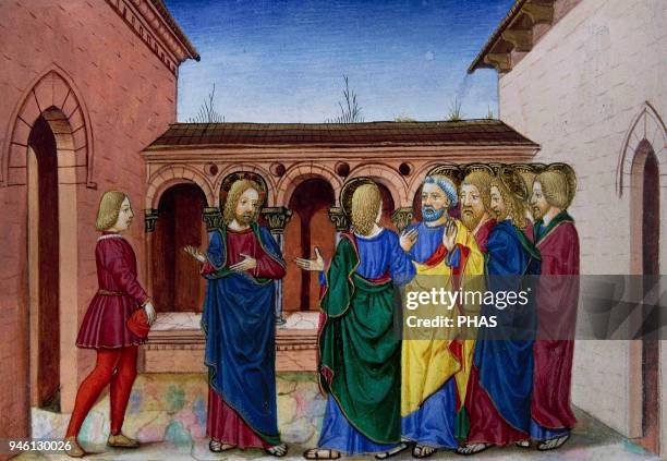 Cristofor de Premis . Italian miniaturist. Jesus says: Lazarus disease is not mortal. Codex De Predis. . Royal Library, Turin, Italy.