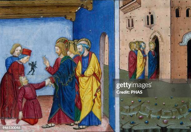 Cristofor de Premis . Italian miniaturist. Jesus cures a girl on Saturday. Codex De Predis. . Royal Library, Turin, Italy.