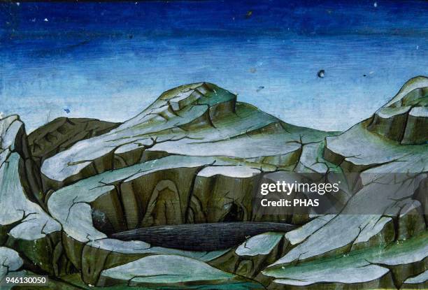 Cristofor de Premis . Italian miniaturist. The end of the World and Last Judgment. A great mountain will rise . Codex De Predis. . Royal Library,...