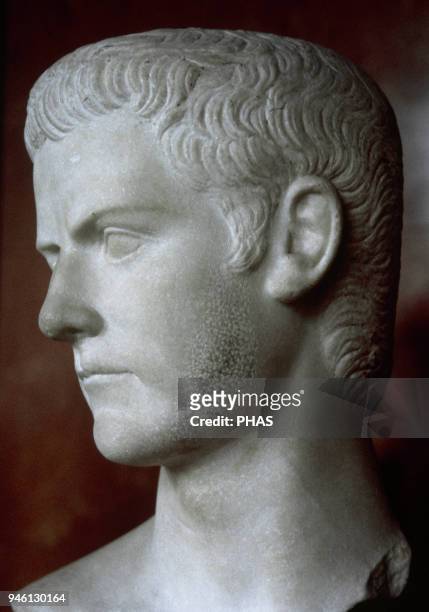 Caligula . 3rd Emperor of the Roman Empire. Julio-Claudia dynasty. Marble bust. Louvre Museum, Paris, France.