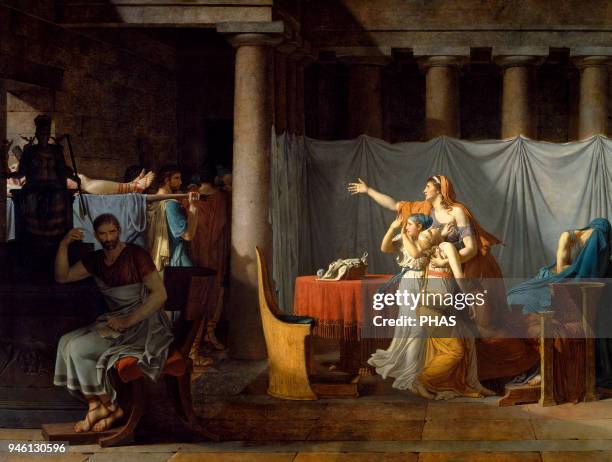 Jacques-Louis David . The Lictors Bring to Brutus the Bodies of His Sons. 1789. Neo-Classical. Oil on canvas. Louvre Museum, Paris, France.