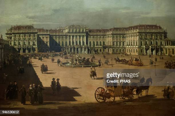 Bernardo Bellotto . Italian painter. View of Schonbrunn Palace. Exterior facade. 1759-61. Kunsthistorisches Museum . Vienna, Austria.
