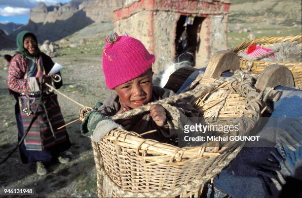 Lerinage bouddhiste autour du mont Kailash dans le sud-ouest du Tibet entre 4500m et 5800m d'altitude. Le mont Kailash culminant ? 6714m est le lieu...