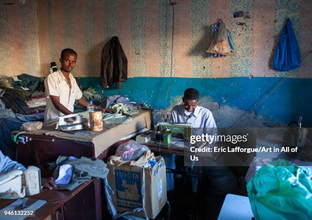 Somali men working in a tailor shop, Woqooyi Galbeed region, Hargeisa, Somaliland on November 19, 2011 in Hargeisa, Somaliland.