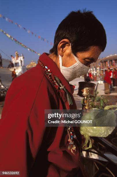 Communaut? religieuse des moines bouddhistes tib?tains de la ville de Bodh Nath pr?s de Kathmandou au N?pal. Communaut? religieuse des moines...