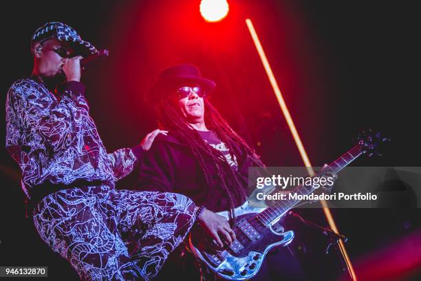 Singer Skin and bassist Cass , members of Skunk Anansie, in concert at Mediolanum Forum. Assago, Italy. 28th January 2017