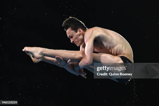 Aidan Heslop of Wales competes in the Men's 10m Platform Diving Final on day 10 of the Gold Coast 2018 Commonwealth Games at Optus Aquatic Centre on...