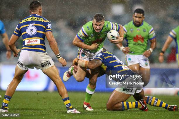 Jack Wighton of the Raiders in action during the round six NRL match between the Canberra Raiders and the Parramatta Eels at GIO Stadium on April 14,...