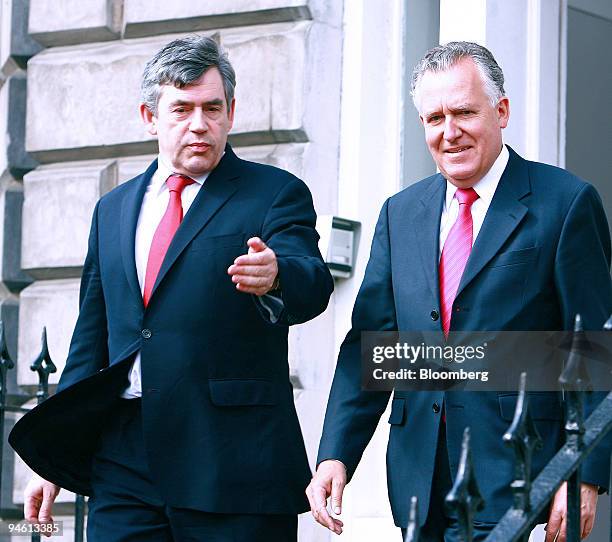Chancellor of the Exchequer, Gordon Brown, left, and Minister for Northern Ireland, Peter Hain leave the Scottish Office after meetings with various...