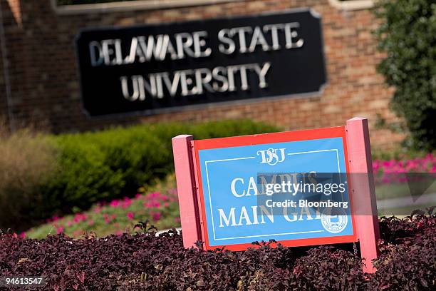 The main gate of the Delaware State University campus in Dover, Delaware, U.S., on Friday, Sept. 21, 2007. Two Delaware State University students...