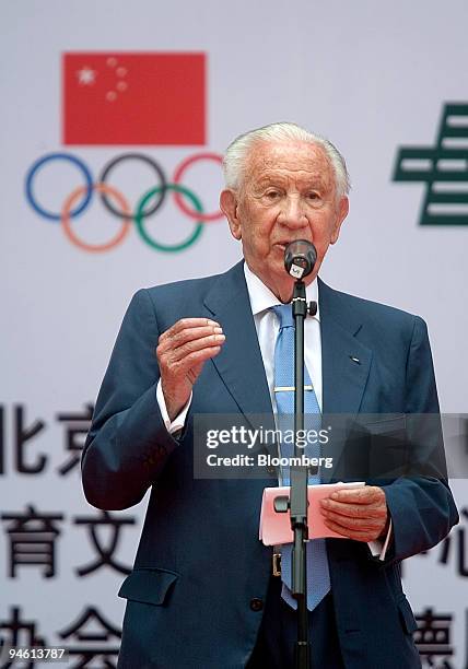 Antonio Samaranch, former director of the International Olympic Committee, speaks during the opening ceremony of the 13th World Olympic Collectors...