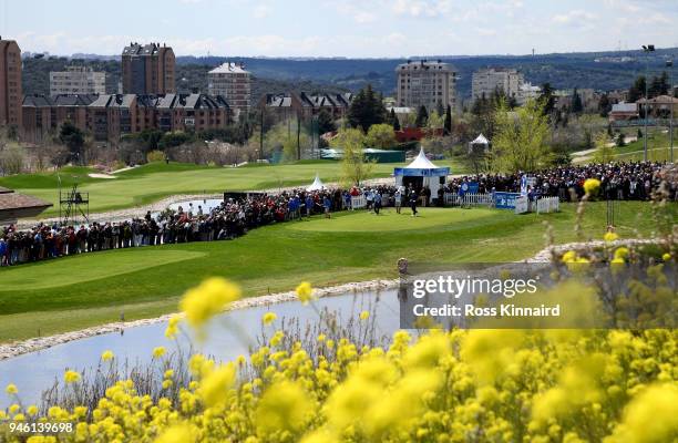 Jon Rahm of Spain on the first tee during the third round of the Open de Espana at Centro Nacional de Golf on April 14, 2018 in Madrid, Spain.