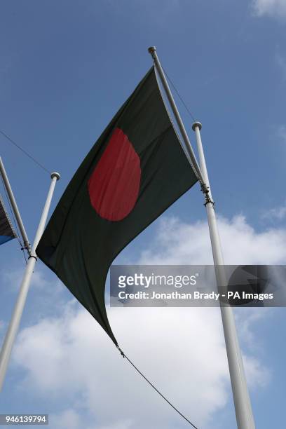 The flag of Bangladesh flies with other flags from countries of the Commonwealth in Parliament Square, central London, ahead of Commonwealth Heads of...