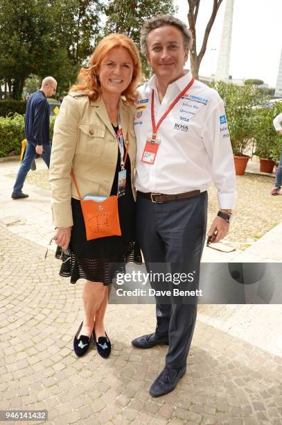 Sarah Ferguson, Duchess of York, and FIA Formula E CEO Alejandro Agag attend the ABB FIA Formula E CBMM Niobium Rome E-Prix 2018 on April 14, 2018 in...