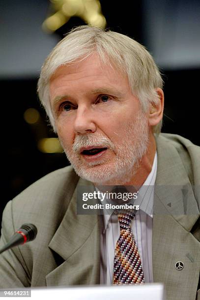 Finnish Foreign Minister Erkki Tuomioja speaks during a news conference following a meeting of European foreign ministers in Brussels, Belgium,...