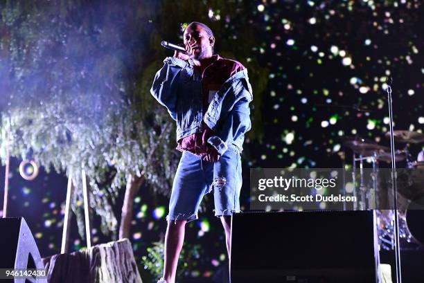 Rapper Kendrick Lamar performs as a special guest on the Coachella stage during week 1, day 1 of the Coachella Valley Music and Arts Festival on...