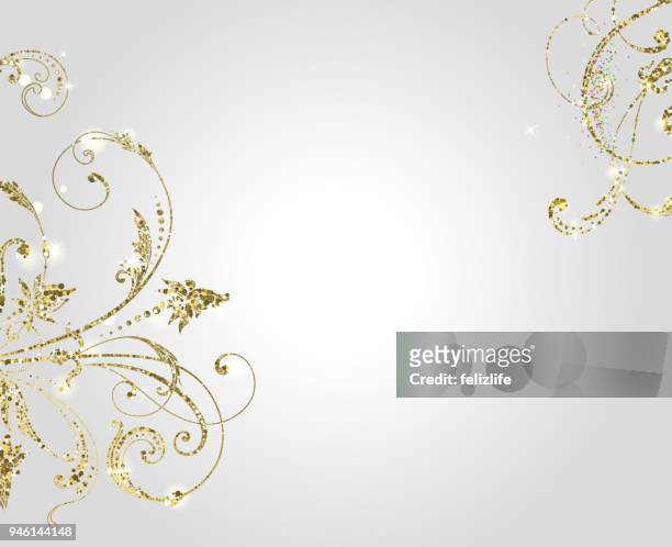 golden glitter swirls on light background for your design - fabulous swirls stock illustrations