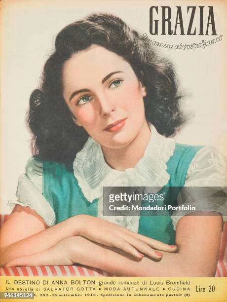 Cover of the women's magazine Grazia with a close-up of the actress Liz Taylor. September 1946