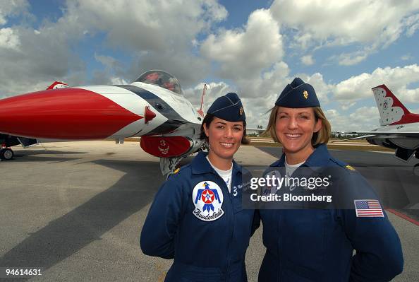 Air Force Major Nicole Malachowski of Las Vegas, Nevada, left