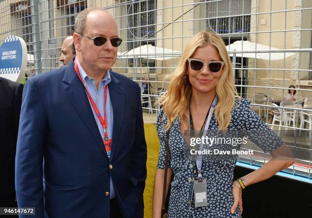 Prince Albert II of Monaco and Sienna Miller attend the ABB FIA Formula E CBMM Niobium Rome E-Prix 2018 on April 14, 2018 in Rome, .