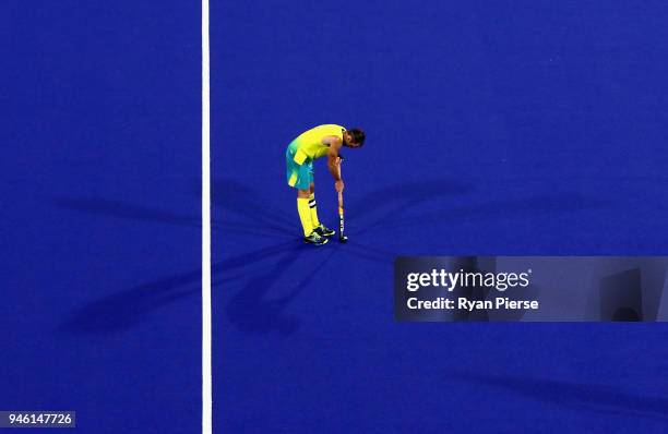 Mark Knowles of Australia reacts following the Men's gold medal match between Australia and New Zealand during Hockey on day 10 of the Gold Coast...