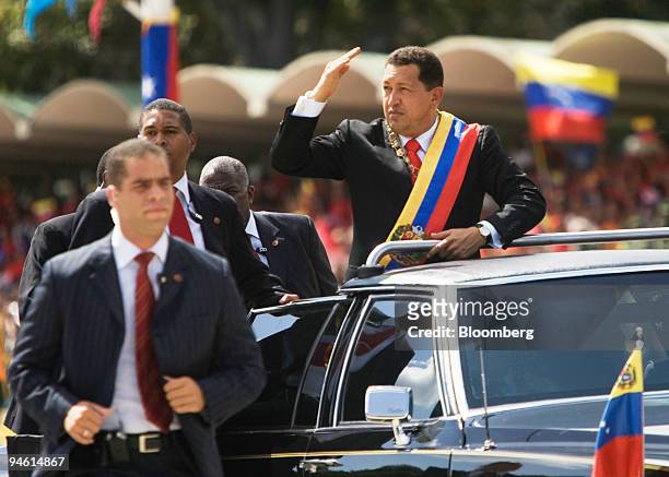 Venezuelan President Hugo Chavez arrives to a military parade in honor of the President's inauguration in Caracas, Venezuela on Wednesday, January...