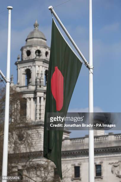 The flag of Bangladesh flies with other flags from countries of the Commonwealth in Parliament Square, central London, ahead of Commonwealth Heads of...