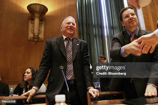 Andy Stern, president of Service Employees International Union , and Larry Burton, right, executive vice president of the Business Roundtable, wait...