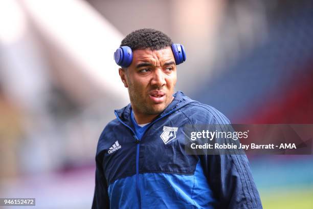 Troy Deeney of Watford prior to the Premier League match between Huddersfield Town and Watford at John Smith's Stadium on April 14, 2018 in...