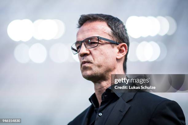Fredi Bobic, sporting director of Frankfurt, looks on during an interview prior to the Bundesliga match between Bayer 04 Leverkusen and Eintracht...