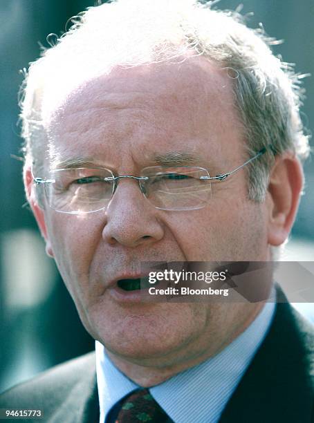 Sinn Fein's, Martin McGuinness, speaks to the media outside the Scottish Office after meetings with UK Chancellor of the Exchequer, Gordon Brown and...