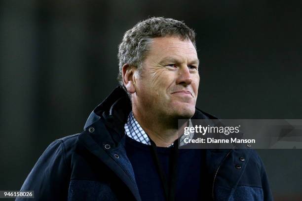 Glenn Delaney, defence coach of the Highlanders, looks on looks on ahead of the round nine Super Rugby match between the Highlanders and the Brumbies...