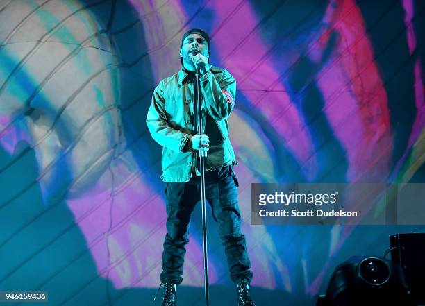 Singer The Weeknd performs on the Outdoor stage during week 1, day 1 of the Coachella Valley Music And Arts Festival on April 13, 2018 in Indio,...