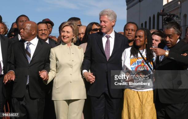 Congressman John Lewis, left to right, New York Senator Hillary Clinton, former President Bill Clinton, Rose Sanders, and Reverend Al Sharpton link...