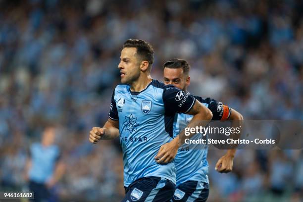 Deyvison Rogerio da Silva, Bobo of Sydney FC reacts to scoring a goal during the round 27 A-League match between the Sydney FC and the Melbourne...