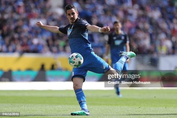 Benjamin Huebner of Hoffenheim scores a goal which was later disallowed, during the Bundesliga match between TSG 1899 Hoffenheim and Hamburger SV at...