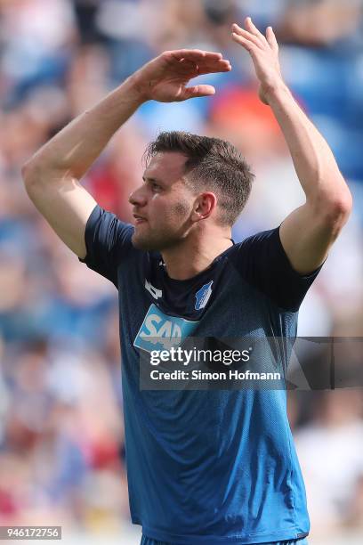 Adam Szalai of Hoffenheim celebrates after he scored a goal to make it 2:0 during the Bundesliga match between TSG 1899 Hoffenheim and Hamburger SV...