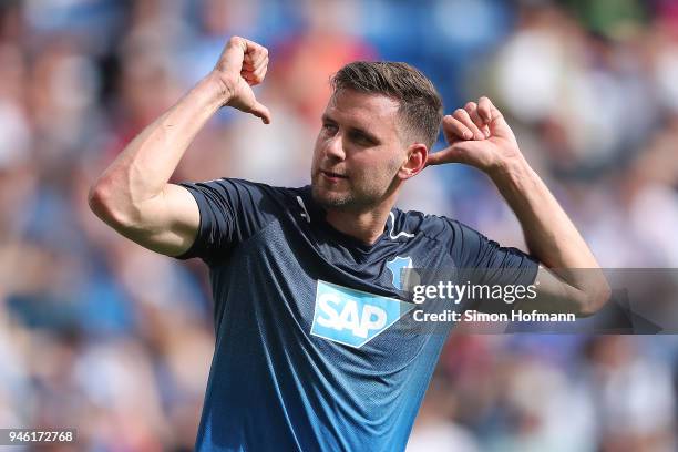 Adam Szalai of Hoffenheim celebrates after he scored a goal to make it 2:0 during the Bundesliga match between TSG 1899 Hoffenheim and Hamburger SV...